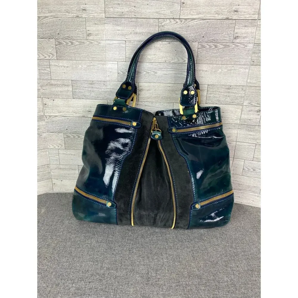 Jimmy Choo Blue Liquid Patent Leather Large Mona Tote Bag Authentic w/ dust bag - Picture 14 of 16